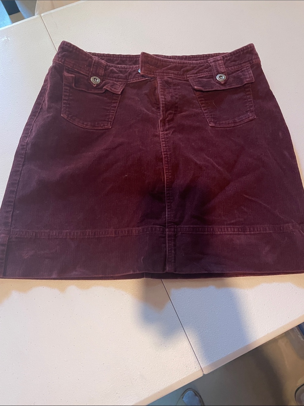 Patagonia Burgundy Corduroy Mini Skirt with Front Flap Pockets